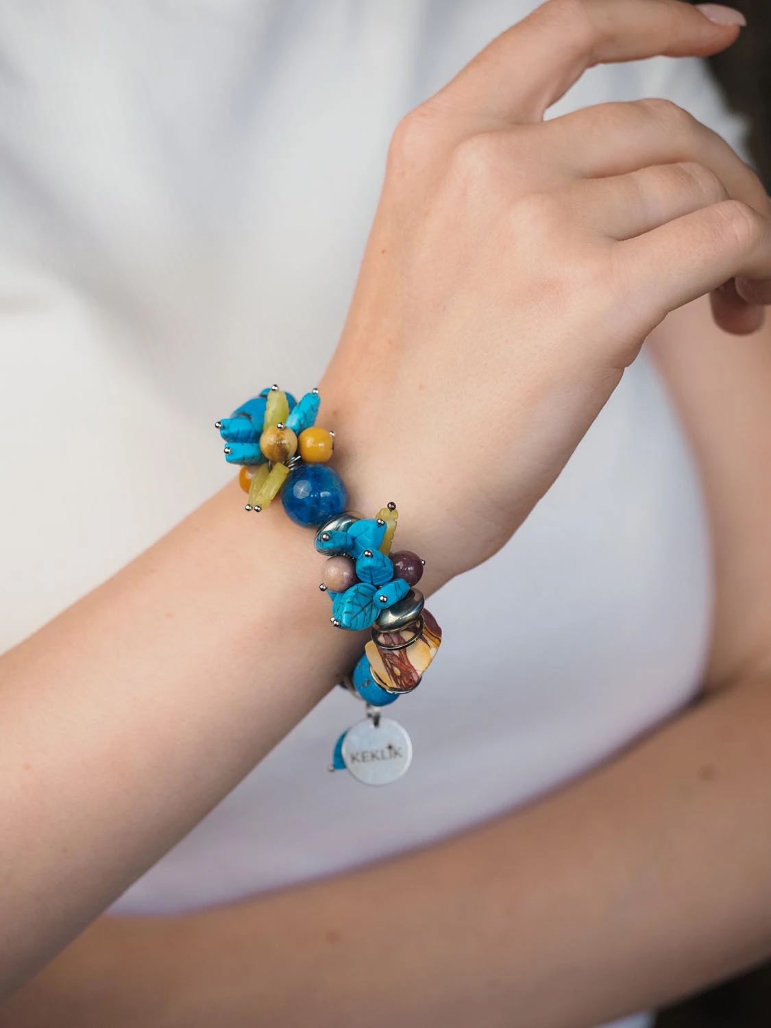 Браслет женский из Бирюзы, Апатита и Яшмы