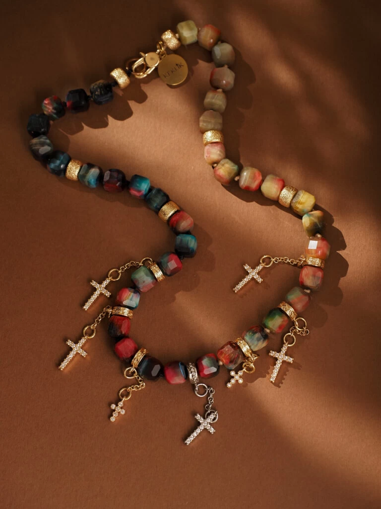 Чокер женский из Тигрового глаза и Гематита №1