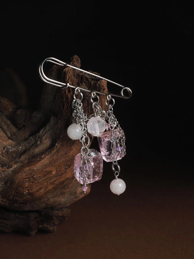 Булавочка из Аквакварца и Розового Кварца