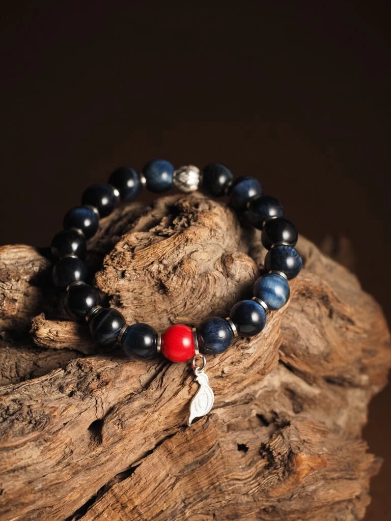 Браслет лаконичный из Соколиного глаза и Коралла