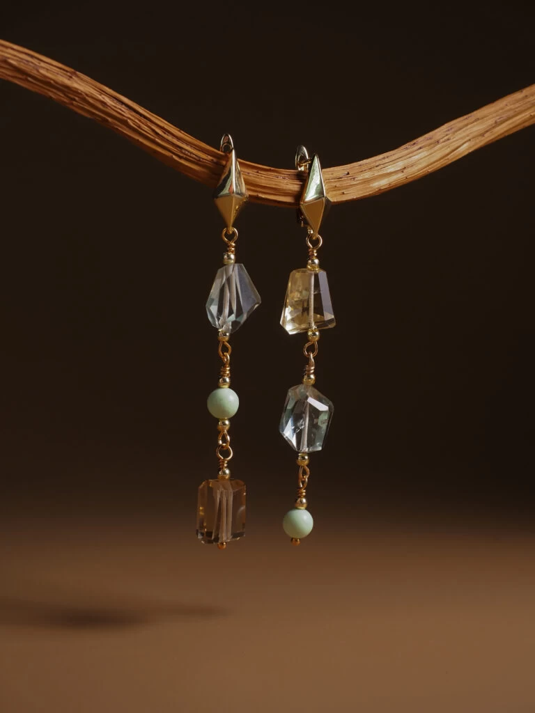 Серьги из Хризопраза, Аметиста и Цитрина