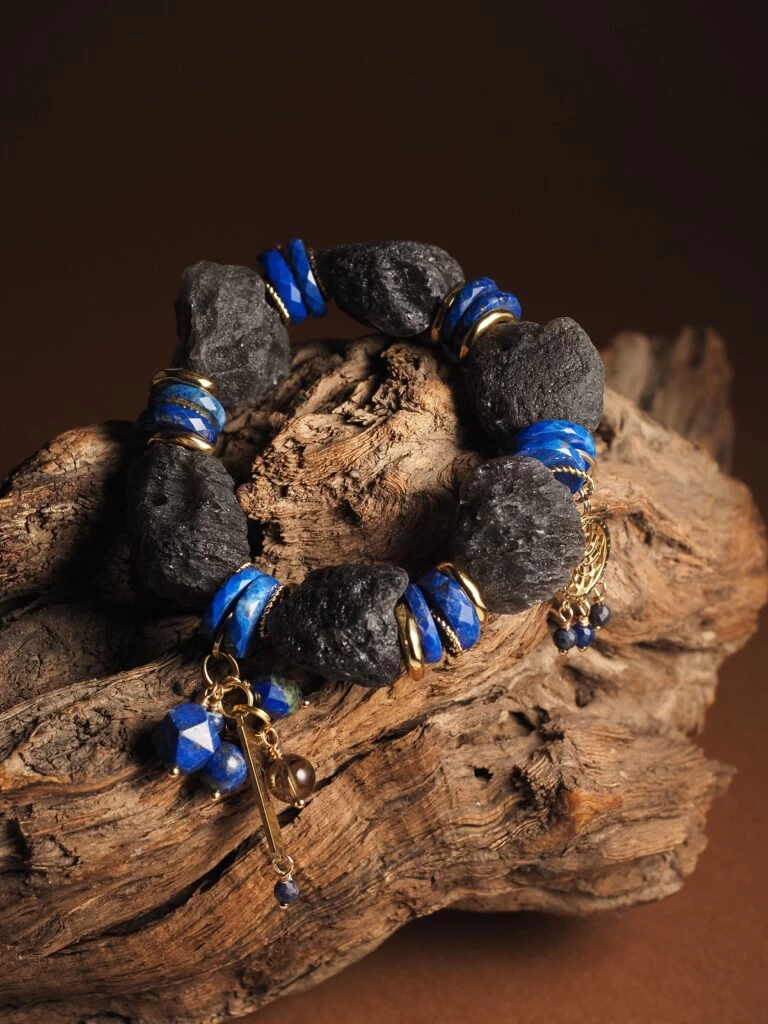 Браслет женский из Обсидиана и Лазурита