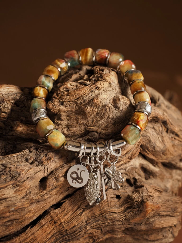 Браслет женский из Тигрового глаза и Гематита №8