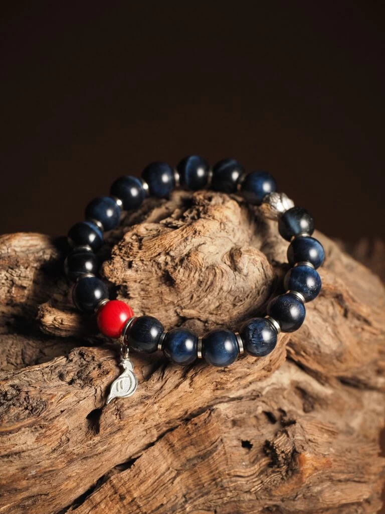 Браслет лаконичный из Соколиного глаза и Коралла