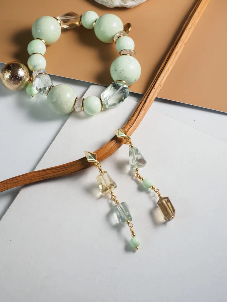 Серьги из Хризопраза, Аметиста и Цитрина