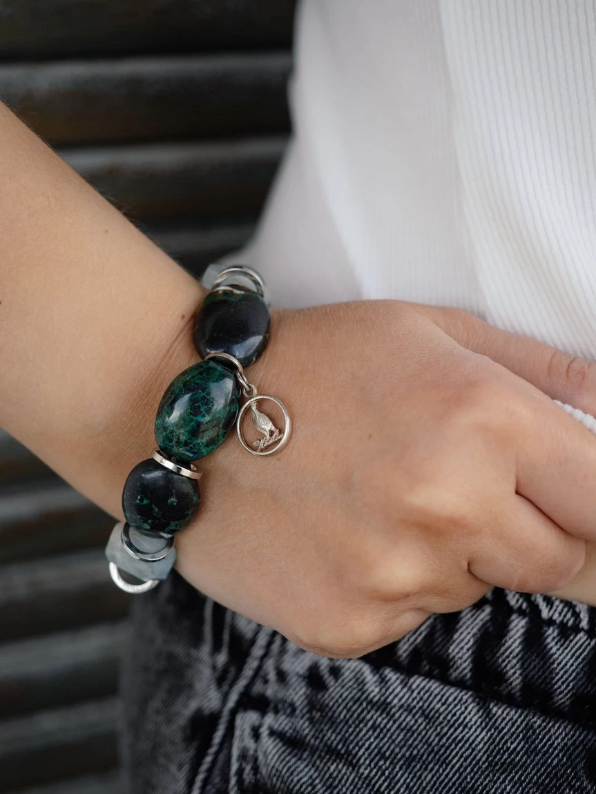 Браслет женский из Аквамарина и Хризоколлы