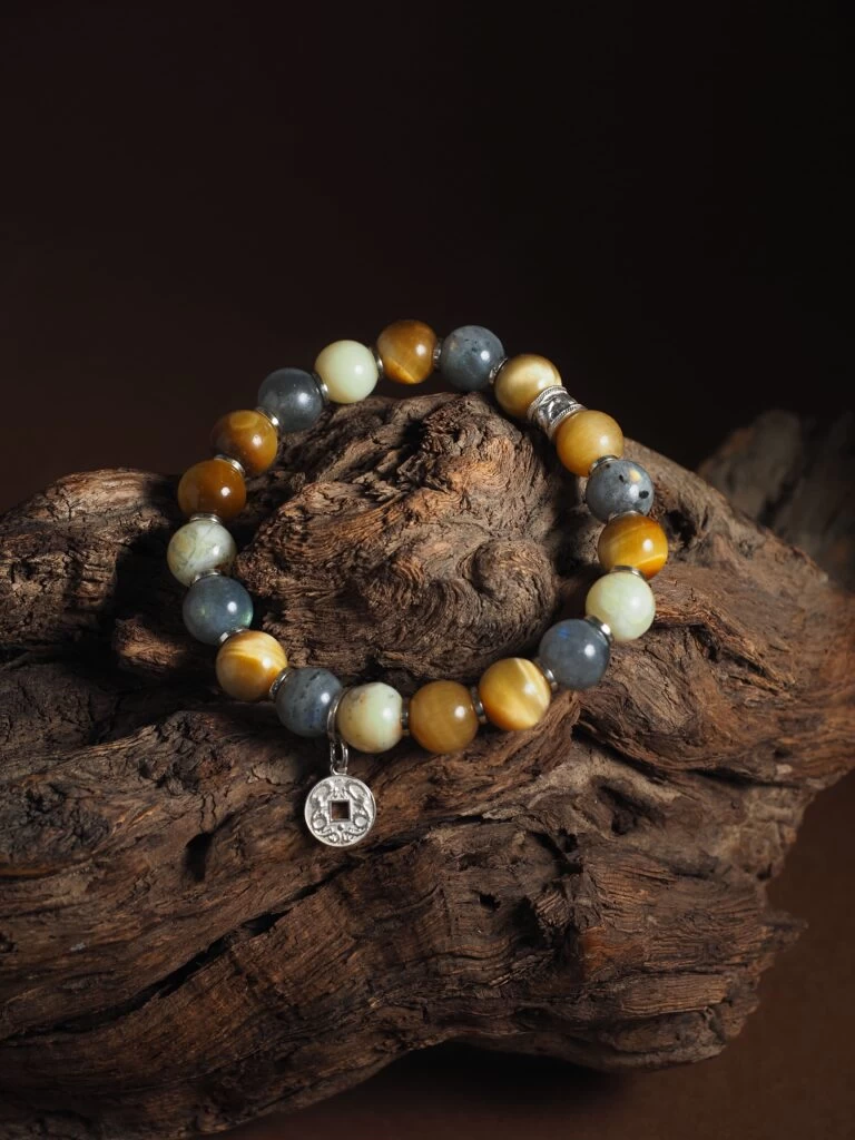 Браслет лаконичный из Лабрадора, Опала и Тигрового глаза