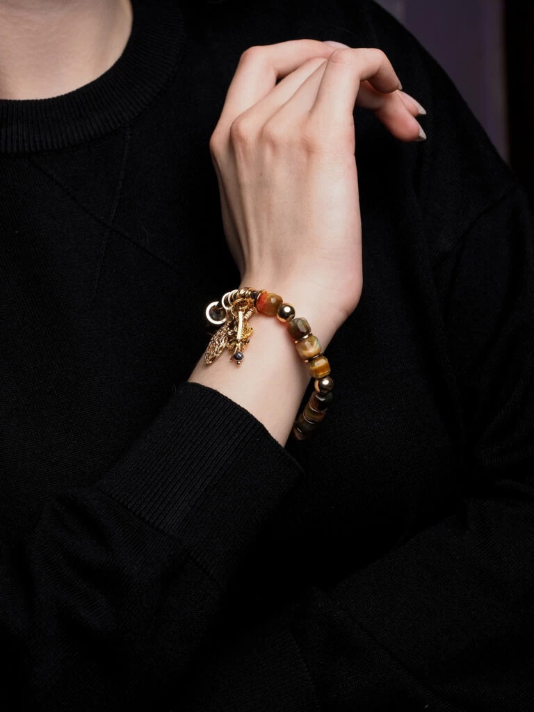 Браслет женский из Тигрового глаза и Гематита №7