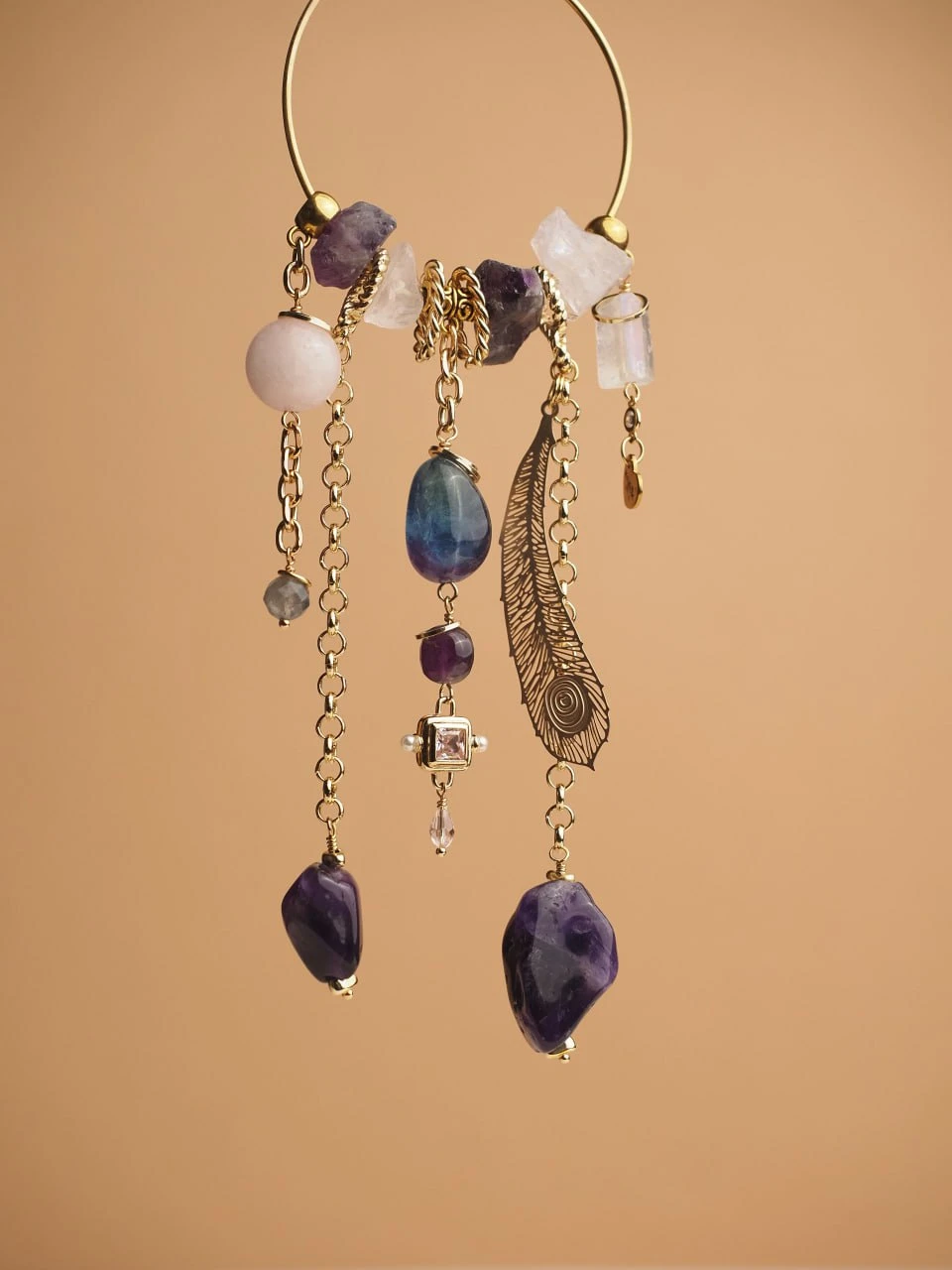 Подвеска в автомобиль/дом из Аметиста, Лабрадора, Розового Кварца и Флюорита