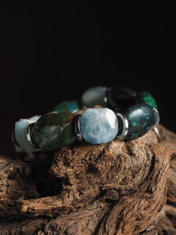 Браслет женский из Аквамарина и Хризоколлы