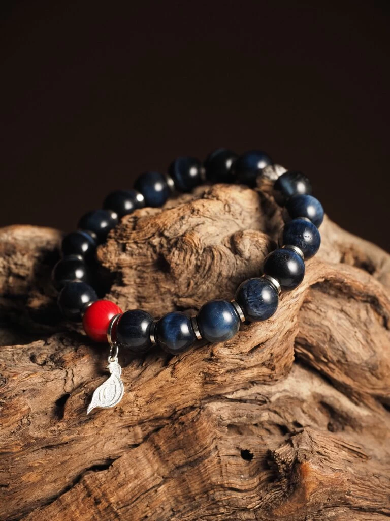 Браслет лаконичный из Соколиного глаза и Коралла