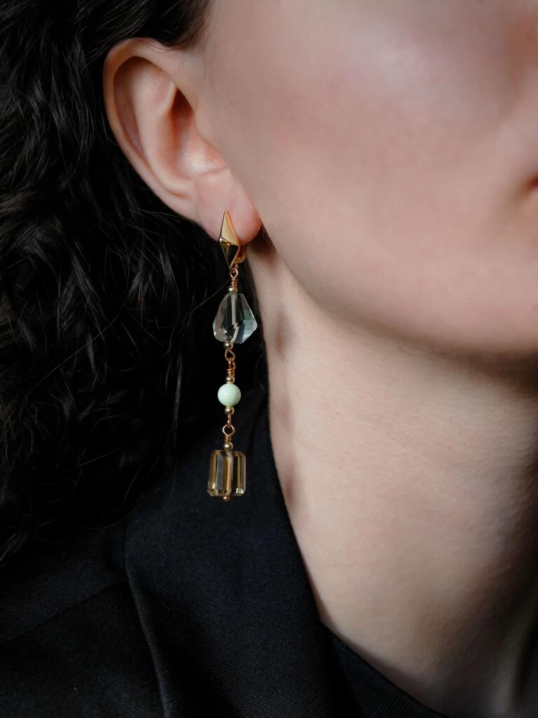 Серьги из Хризопраза, Аметиста и Цитрина