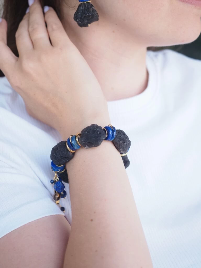 Браслет женский из Обсидиана и Лазурита