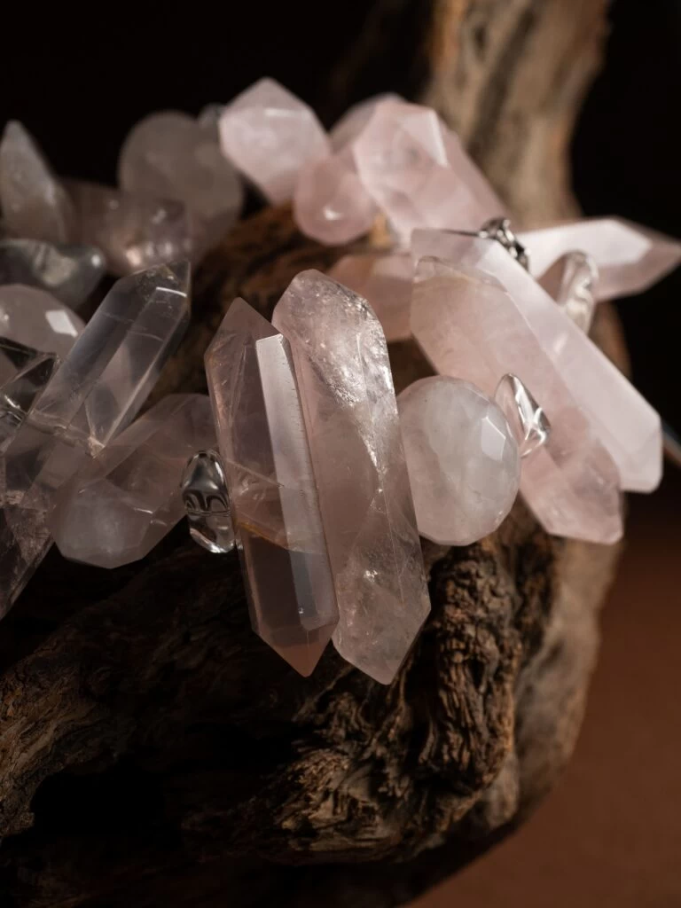 Браслет женский из Розового кварца и Горного хрусталя