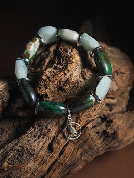 Браслет женский из Аквамарина и Хризоколлы