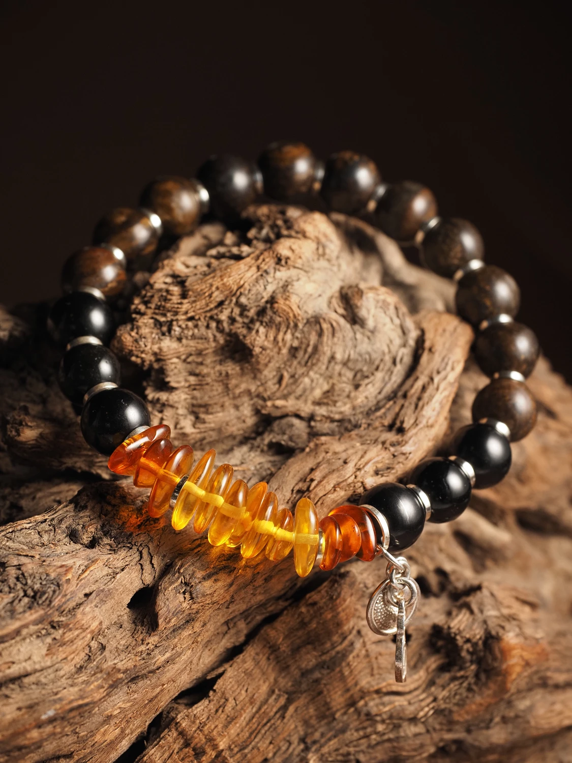 Браслет из Бронзита, Турмалина и Янтаря лаконичный