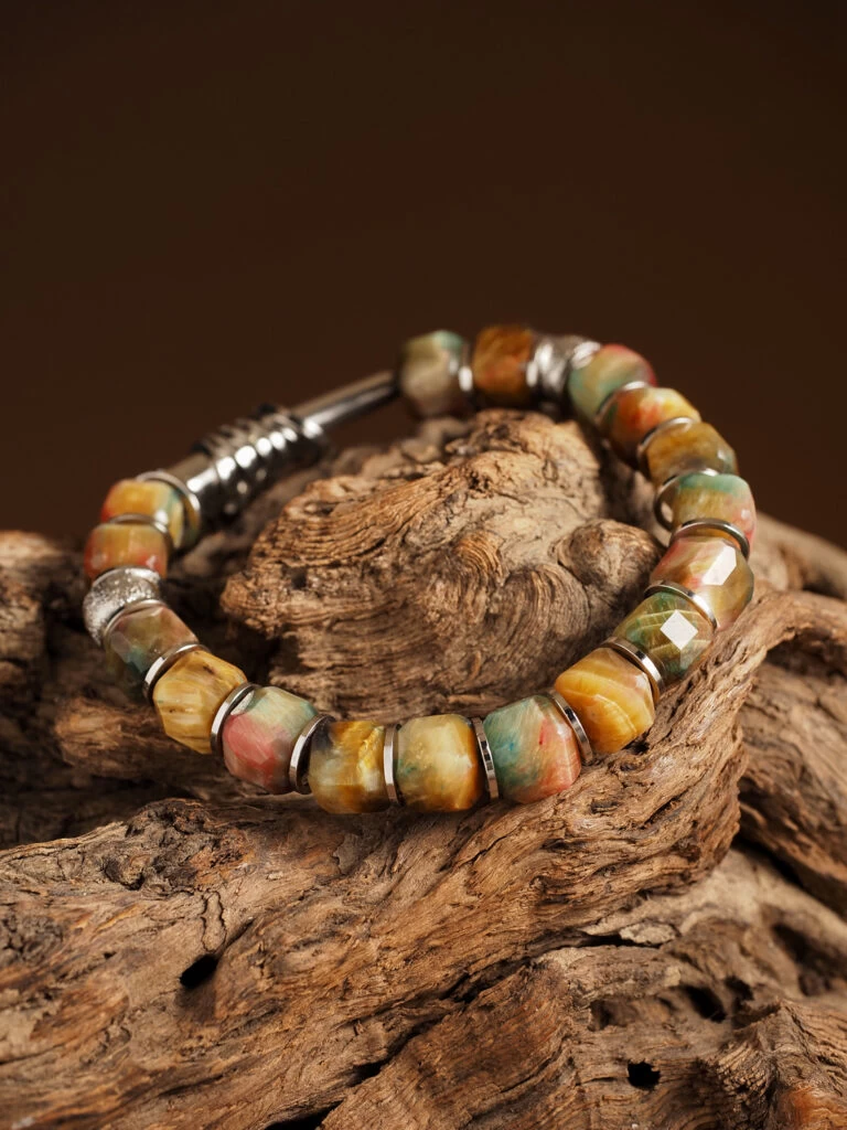 Браслет женский из Тигрового глаза и Гематита №8