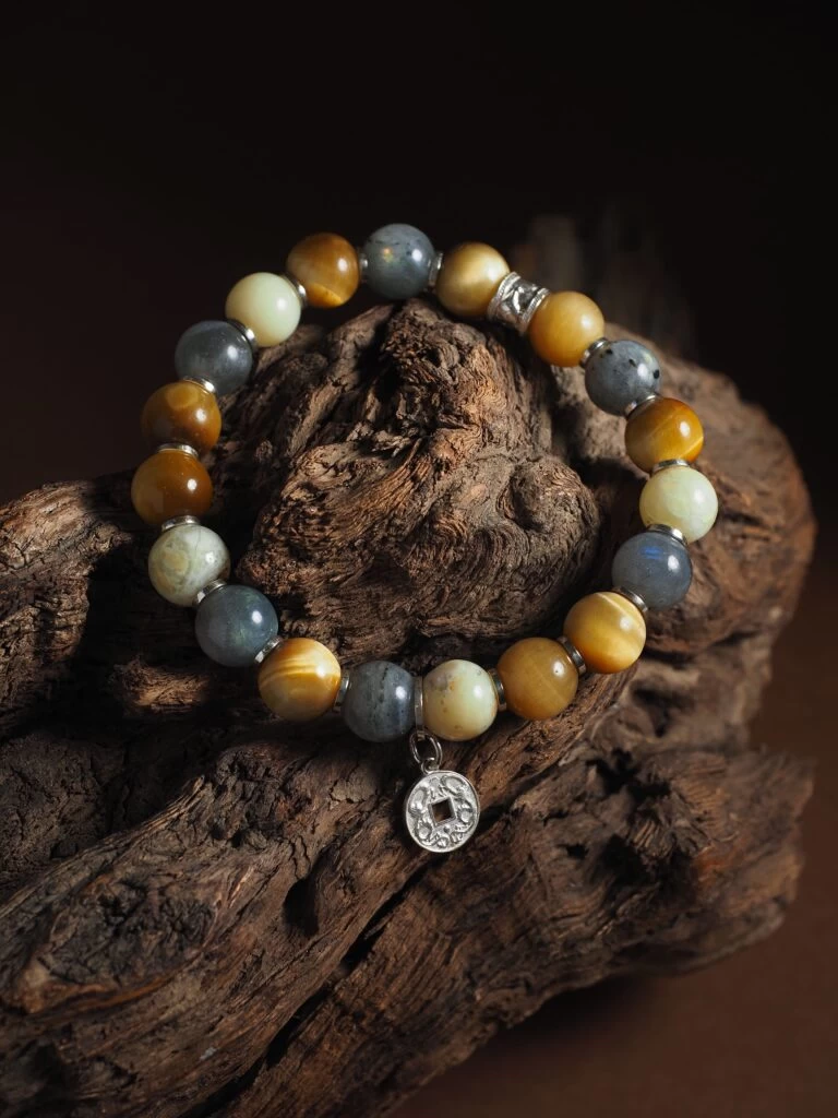 Браслет лаконичный из Лабрадора, Опала и Тигрового глаза