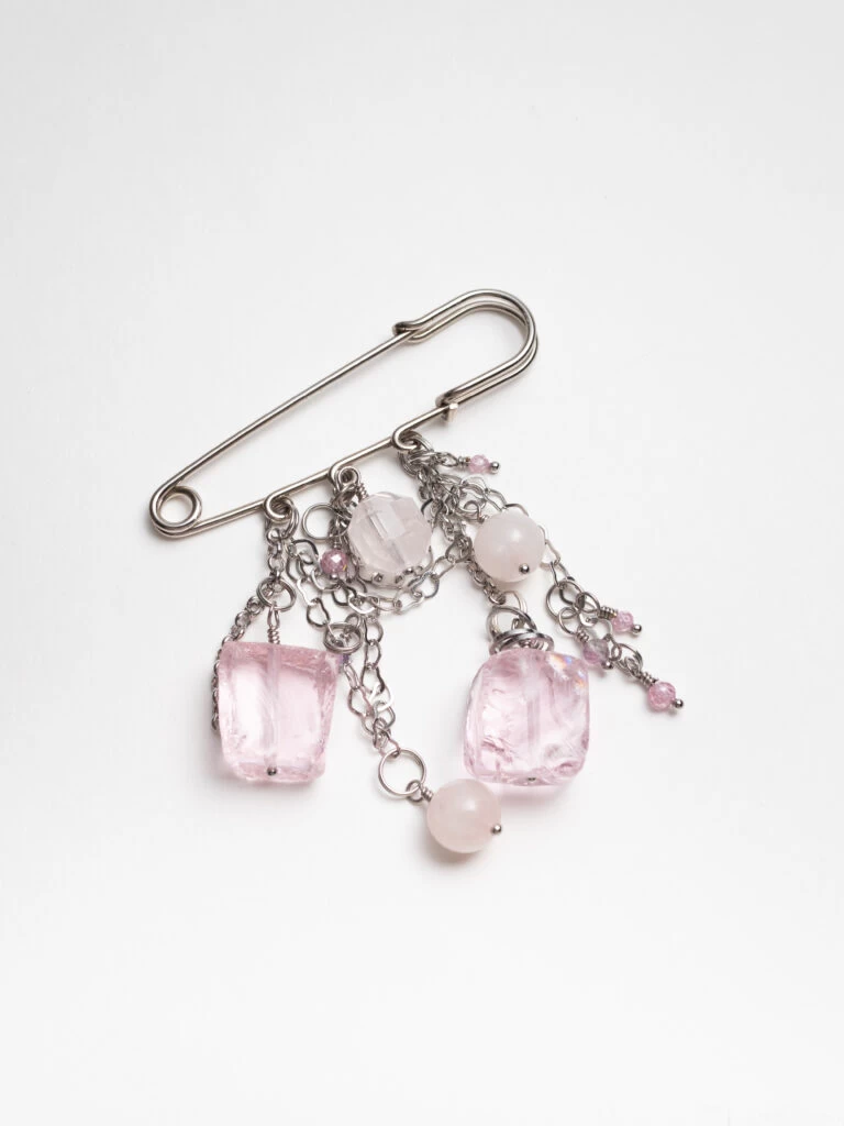 Булавочка из Аквакварца и Розового Кварца