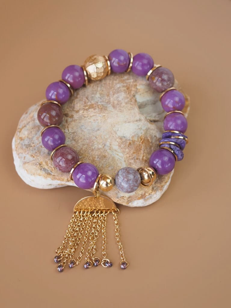 Браслет женский из Фосфосидерита, Яшмы и Чароита