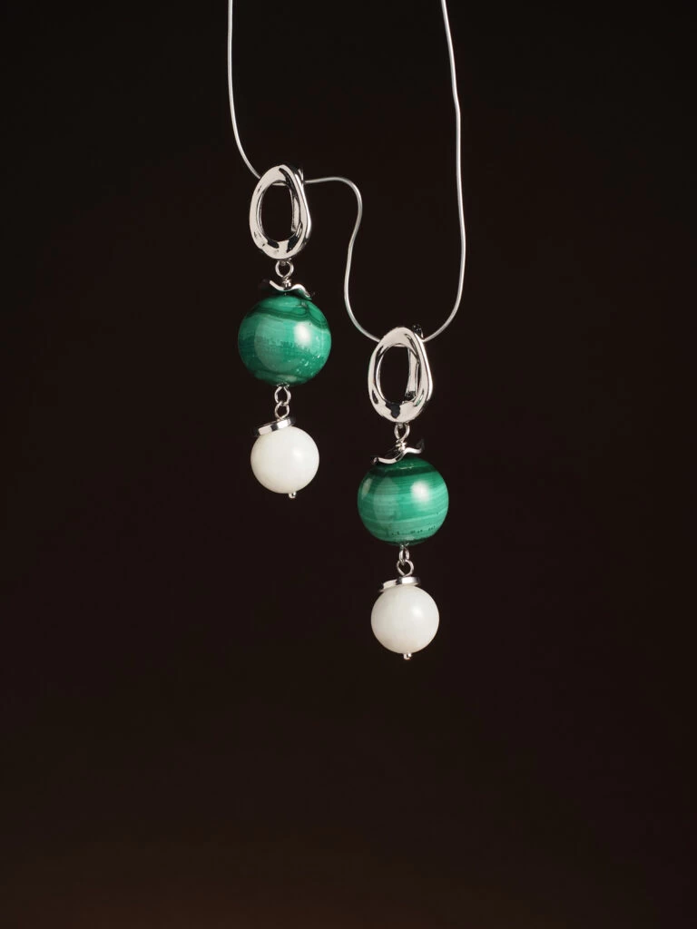 Серьги из Малахита и Белого Нефрита