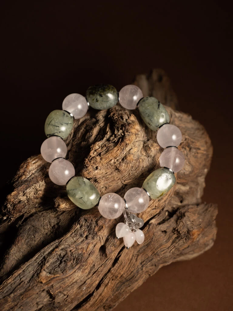 Браслет женский из Розового кварца и Пренита