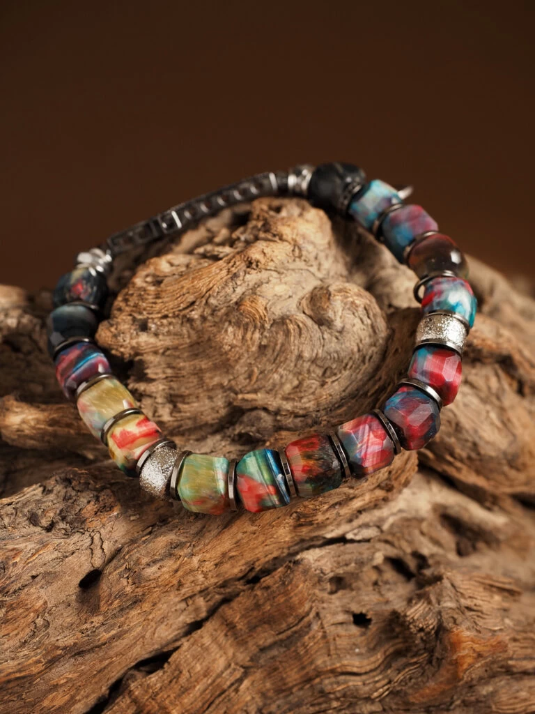 Браслет женский из Тигрового глаза и Гематита №1