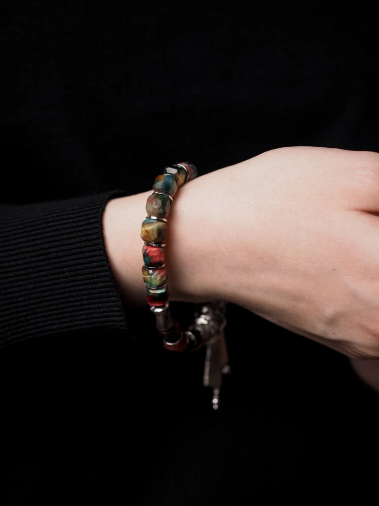 Браслет женский из Тигрового глаза и Гематита №6