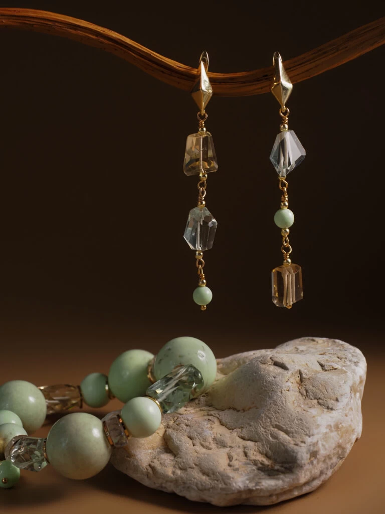 Серьги из Хризопраза, Аметиста и Цитрина