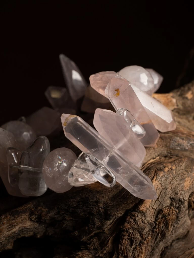 Браслет женский из Розового кварца и Горного хрусталя