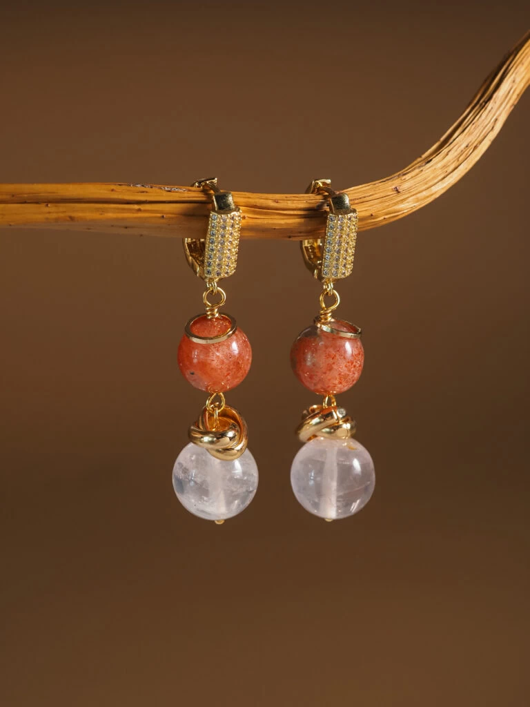 Серьги из Розового кварца и Солнечного камня