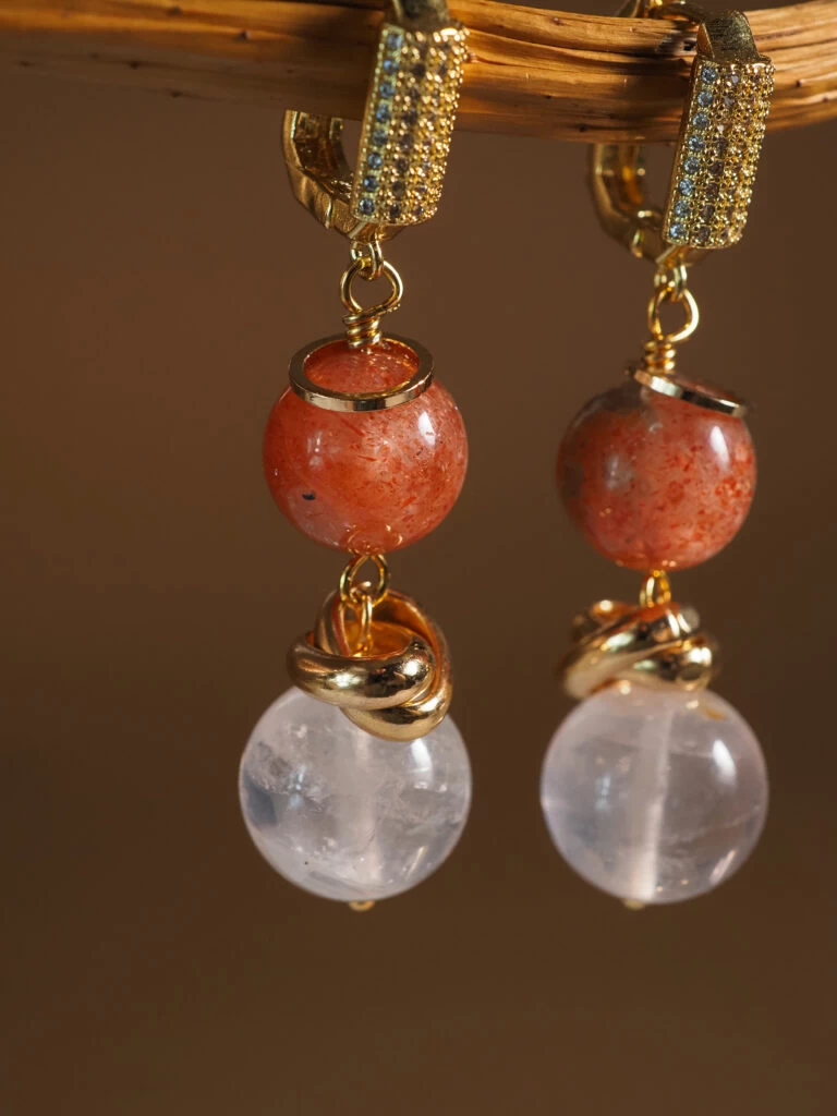 Серьги из Розового кварца и Солнечного камня