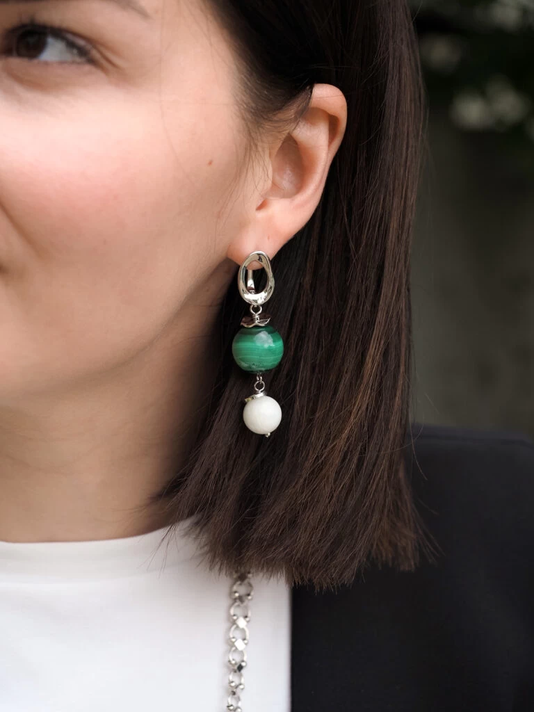 Серьги из Малахита и Белого Нефрита