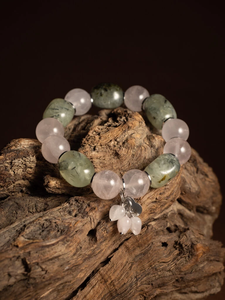 Браслет женский из Розового кварца и Пренита