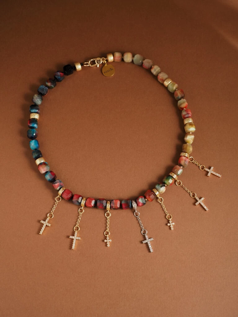 Чокер женский из Тигрового глаза и Гематита №1