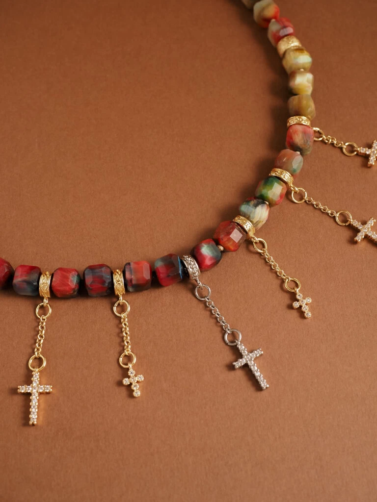 Чокер женский из Тигрового глаза и Гематита №1