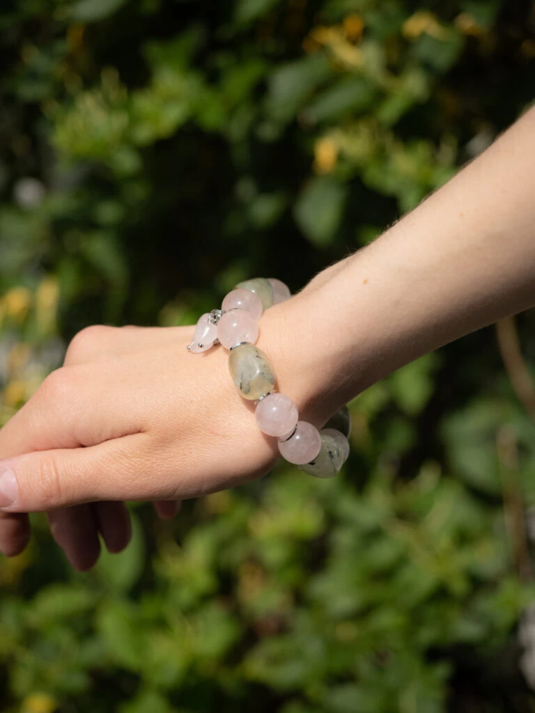 Браслет женский из Розового кварца и Пренита