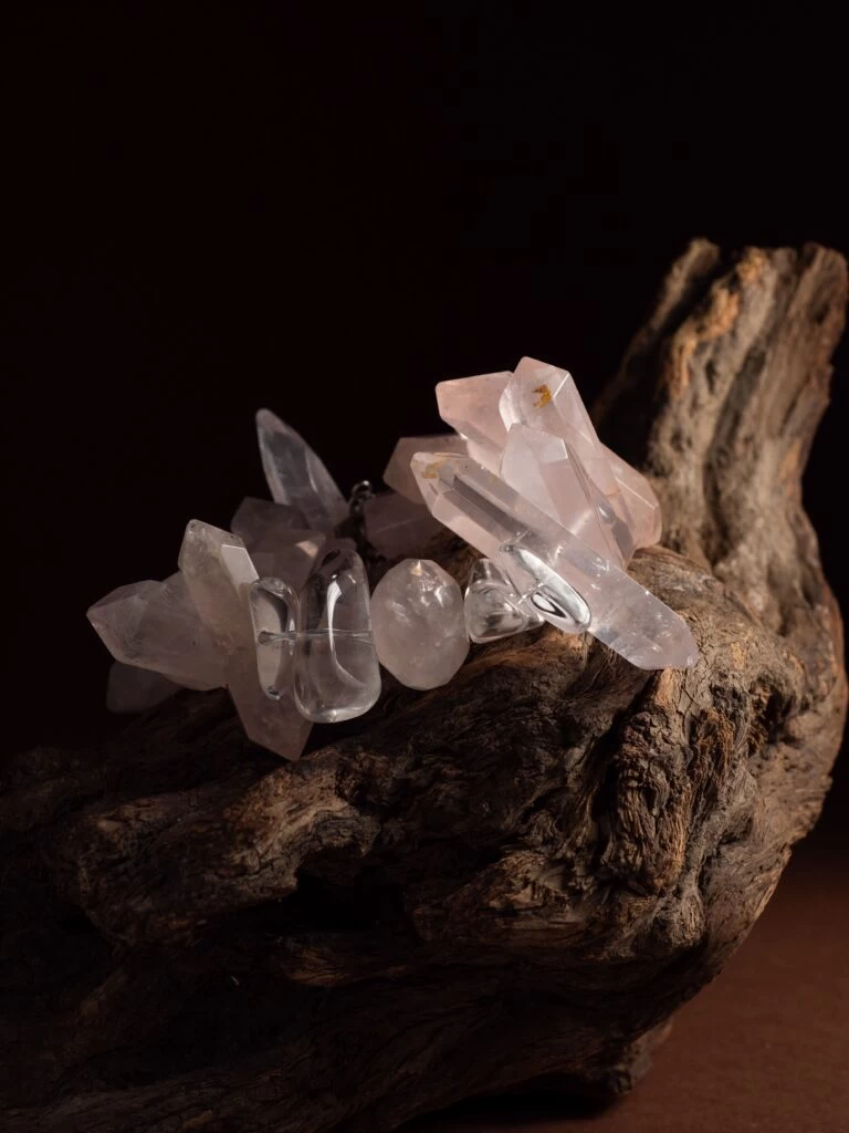 Браслет женский из Розового кварца и Горного хрусталя