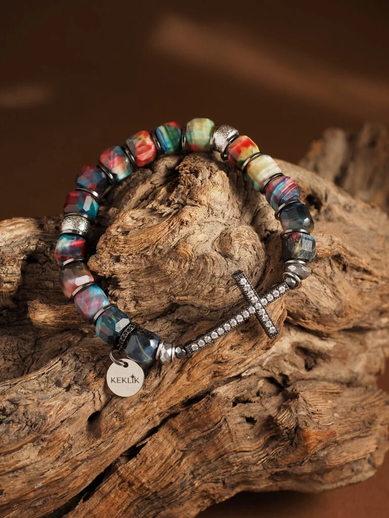 Браслет женский из Тигрового глаза и Гематита №1