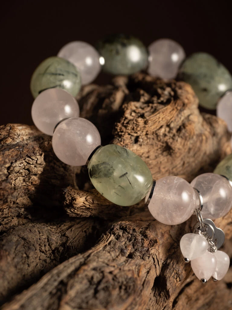 Браслет женский из Розового кварца и Пренита