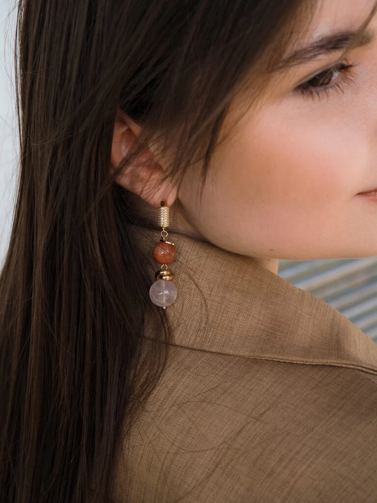 Серьги из Розового кварца и Солнечного камня