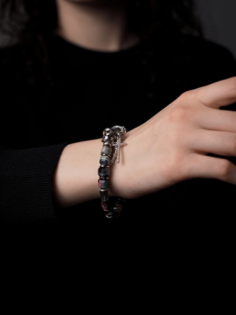 Браслет женский из Тигрового глаза и Гематита №6