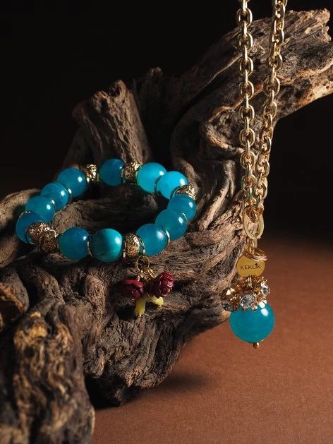 Браслет женский из Амазонита и Вулканита