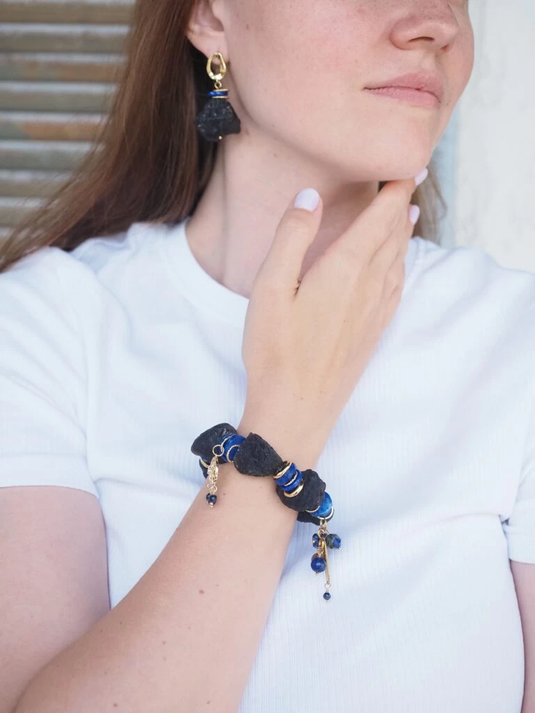 Браслет женский из Обсидиана и Лазурита