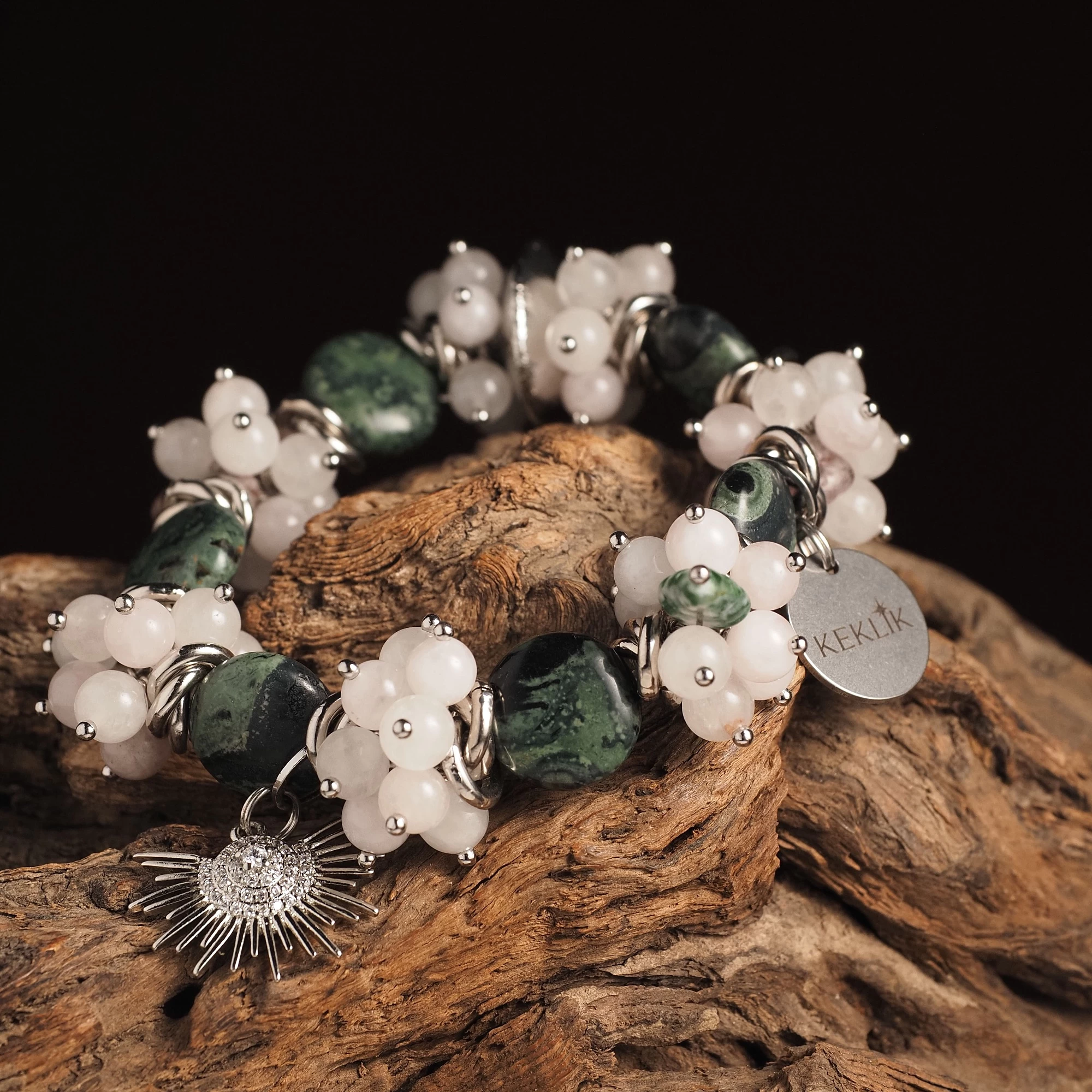 Браслет женский из Яшмы, Розового кварца и Клубничного кварца