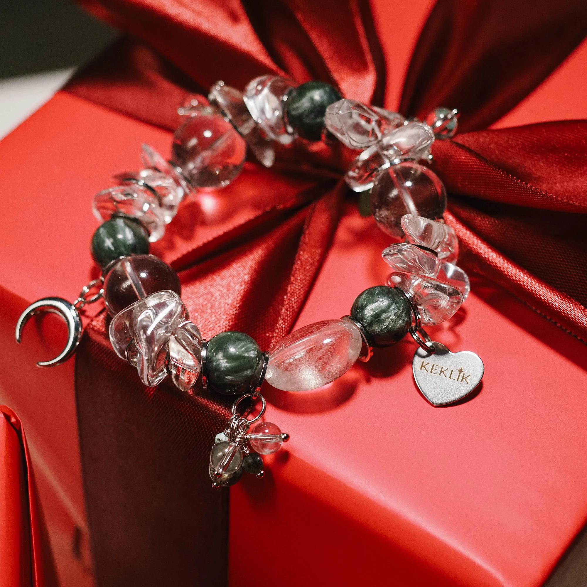 Браслет женский из Горного хрусталя и Серафинита №4