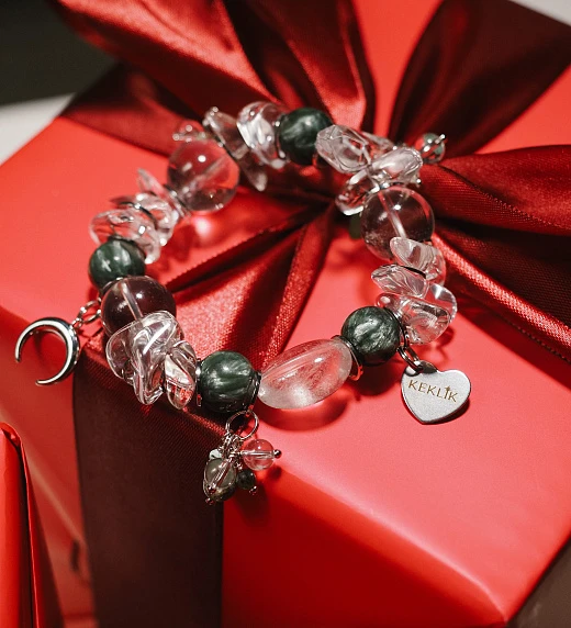 Браслет женский из Горного хрусталя и Серафинита №4