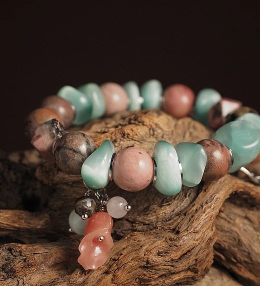 Браслет женский из Диопсида и Родонита №3