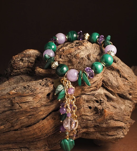 Браслет женский из Аметиста и Малахита