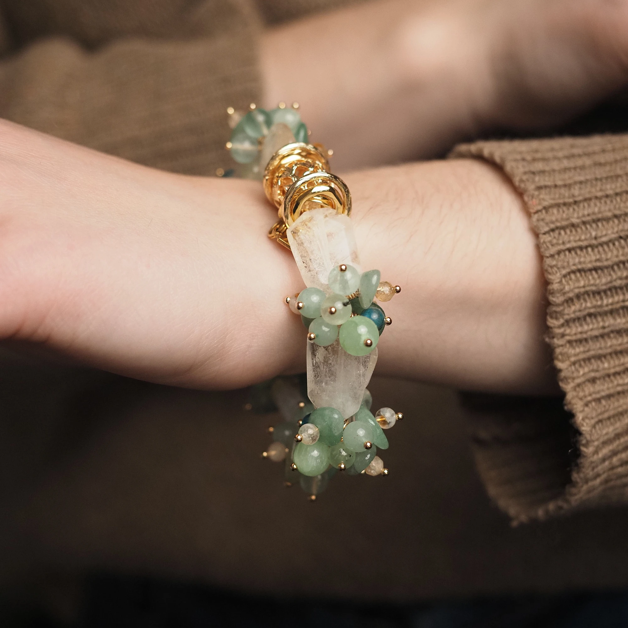 Браслет женский из Цитрина, Авантюрина и Оникса